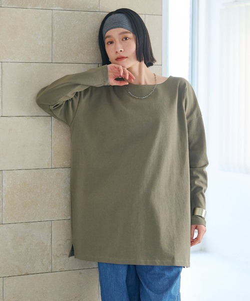 CROSS FUNCTION（クロスファンクション）の「《よれにくい》エブ楽 オーバーサイズロングスリーブコットンTシャツ【CROSS FUNCTION/クロスファンクション】（Tシャツ/カットソー・レディース・ブラック/カーキ/オフホワイト/チャコールグレー・M/L/LL）」の7枚目の写真