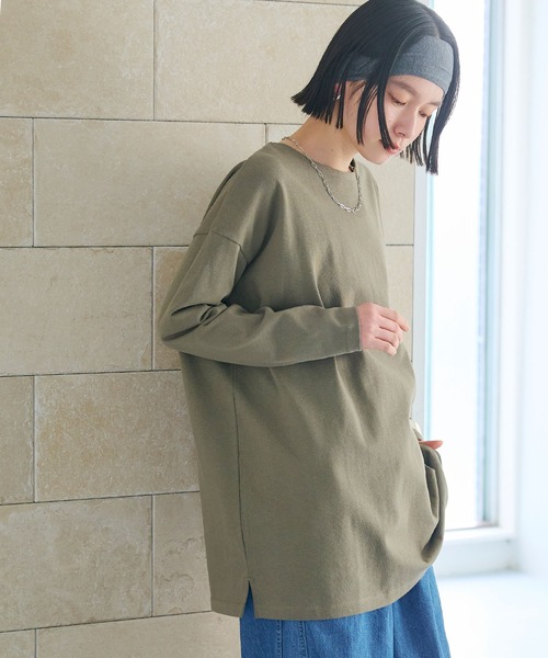 CROSS FUNCTION（クロスファンクション）の「《よれにくい》エブ楽 オーバーサイズロングスリーブコットンTシャツ【CROSS FUNCTION/クロスファンクション】（Tシャツ/カットソー・レディース・ブラック/カーキ/オフホワイト/チャコールグレー・M/L/LL）」の6枚目の写真