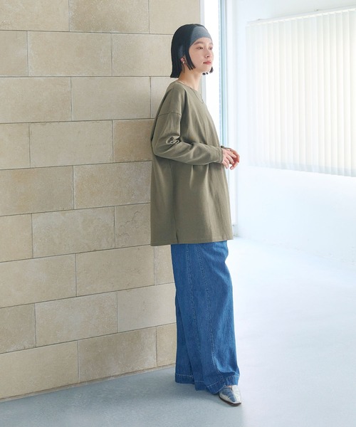 CROSS FUNCTION（クロスファンクション）の「《よれにくい》エブ楽 オーバーサイズロングスリーブコットンTシャツ【CROSS FUNCTION/クロスファンクション】（Tシャツ/カットソー・レディース・ブラック/カーキ/オフホワイト/チャコールグレー・M/L/LL）」の12枚目の写真