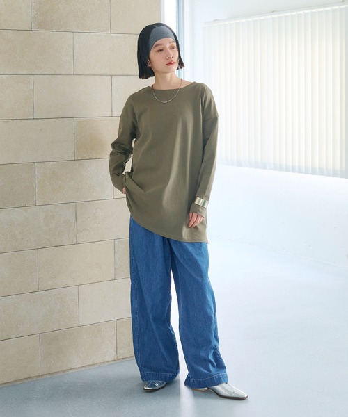 CROSS FUNCTION（クロスファンクション）の「《よれにくい》エブ楽 オーバーサイズロングスリーブコットンTシャツ【CROSS FUNCTION/クロスファンクション】（Tシャツ/カットソー・レディース・ブラック/カーキ/オフホワイト/チャコールグレー・M/L/LL）」の9枚目の写真