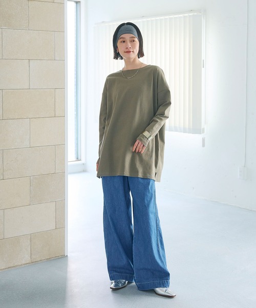 CROSS FUNCTION（クロスファンクション）の「《よれにくい》エブ楽 オーバーサイズロングスリーブコットンTシャツ【CROSS FUNCTION/クロスファンクション】（Tシャツ/カットソー・レディース・ブラック/カーキ/オフホワイト/チャコールグレー・M/L/LL）」の10枚目の写真