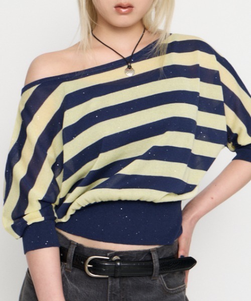 LAGUA GEM(ラグアジェム)の「DOLMAN SLEEVE SEQUINS ニット(ニット/セーター・レディース・ネイビー/グレー/ブラック・FREE)」の1枚目の写真