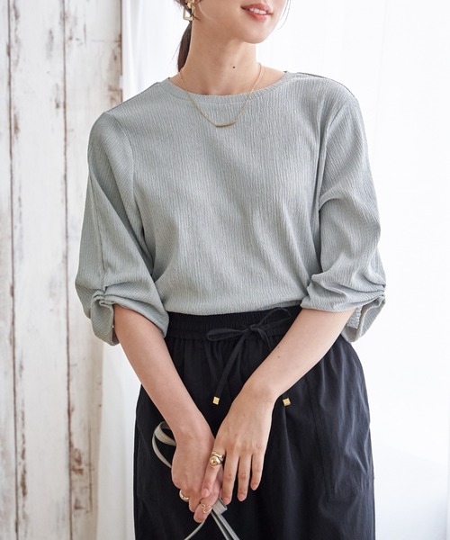 IKKA LOUNGE(イッカラウンジ)の「ジャガードホイップスリーブプルオーバー(Tシャツ/カットソー・レディース・オフホワイト/ネイビー/ミント・M/L)」の3枚目の写真