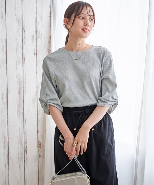 IKKA LOUNGE(イッカラウンジ)の「ジャガードホイップスリーブプルオーバー(Tシャツ/カットソー・レディース・オフホワイト/ネイビー/ミント・M/L)」の11枚目の写真