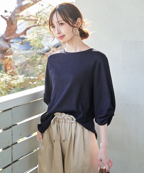 IKKA LOUNGE(イッカラウンジ)の「ジャガードホイップスリーブプルオーバー(Tシャツ/カットソー・レディース・オフホワイト/ネイビー/ミント・M/L)」の12枚目の写真