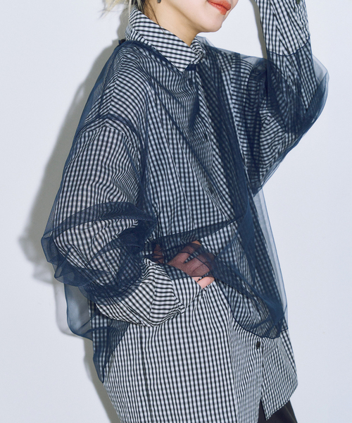 CITYSHOP(シティーショップ)の「《追加2》TULLE T-SHIRTS:ブラウス(シャツ/ブラウス・レディース・ネイビー/ピンク・FREE)」の1枚目の写真