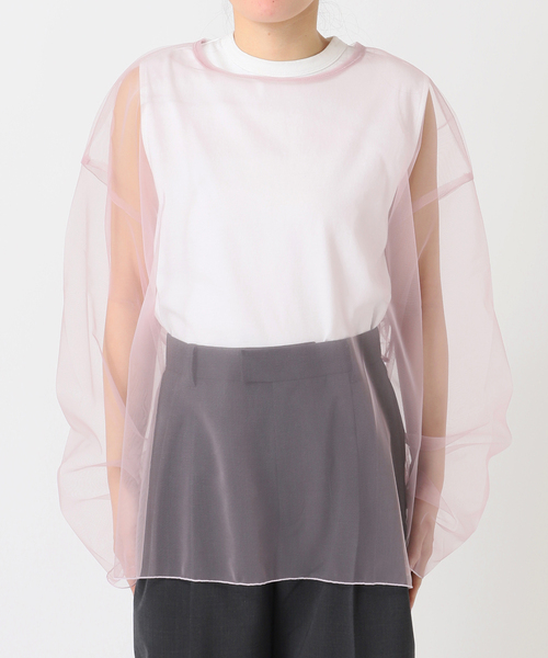 CITYSHOP(シティーショップ)の「《追加2》TULLE T-SHIRTS:ブラウス(シャツ/ブラウス・レディース・ネイビー/ピンク・FREE)」の4枚目の写真