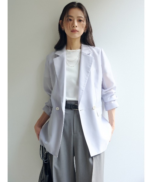 anuans（アニュアンス）の「エアリーシアーダブルジャケット（テーラードジャケット・レディース・アイボリー/ブラック/サックスブルー/ピンク・SMALL/MEDIUM）」の3枚目の写真