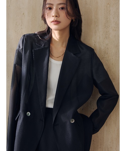 anuans（アニュアンス）の「エアリーシアーダブルジャケット（テーラードジャケット・レディース・アイボリー/ブラック/サックスブルー/ピンク・SMALL/MEDIUM）」の13枚目の写真