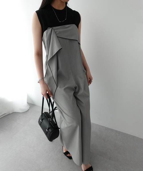 YECCA VECCA（イェッカヴェッカ）の「ラッフルキャミオールインワン（サロペット/オーバーオール・レディース・ブラック/グレー・FREE）」の10枚目の写真