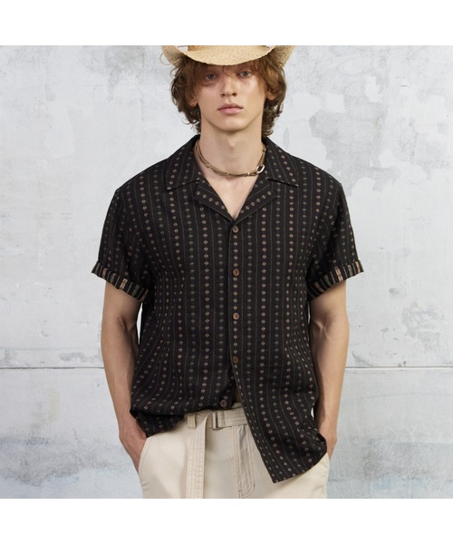 Men Jacquard Short Sleeved Shirt Dark Brown