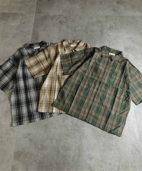 many men many mind（メニーメンメニーマインド）の「MANYMENMANYMINDS / シアーコットンチェック/ZIPシャツ（シャツ/ブラウス・メンズ・ベージュ/グリーン・LARGE）」の15枚目の写真