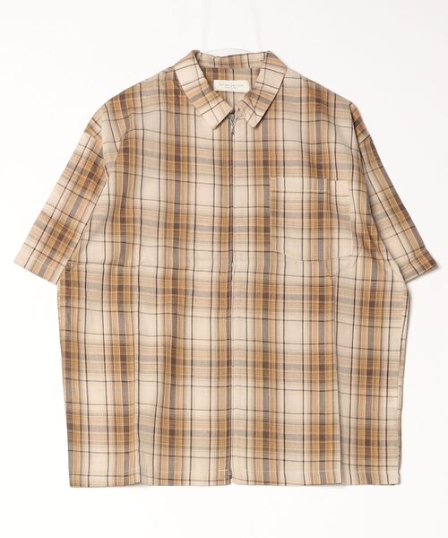 many men many mind（メニーメンメニーマインド）の「MANYMENMANYMINDS / シアーコットンチェック/ZIPシャツ（シャツ/ブラウス・メンズ・ベージュ/グリーン・LARGE）」の13枚目の写真