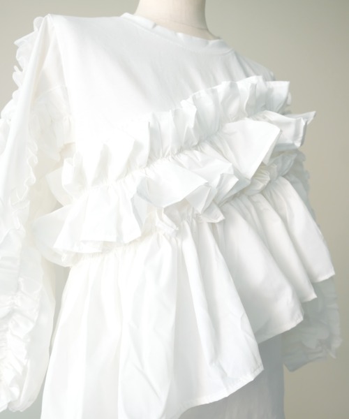 DOLLUPOOPS(ドールアップウップス)の「Volume Frill Top(ボリュームフリルトップス)(Tシャツ/カットソー・レディース・オフホワイト/ブラック・FREE)」の17枚目の写真