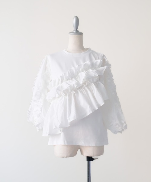 DOLLUPOOPS(ドールアップウップス)の「Volume Frill Top(ボリュームフリルトップス)(Tシャツ/カットソー・レディース・オフホワイト/ブラック・FREE)」の14枚目の写真