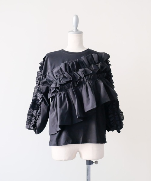 DOLLUPOOPS(ドールアップウップス)の「Volume Frill Top(ボリュームフリルトップス)(Tシャツ/カットソー・レディース・オフホワイト/ブラック・FREE)」の11枚目の写真