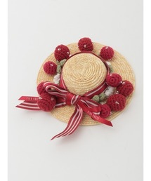 PINK HOUSE | さくらんぼモチーフいっぱい麦わら帽子コサージュ(ブローチ/コサージュ)