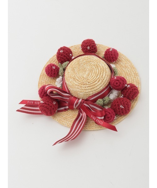 PINK HOUSE（ピンクハウス）の「さくらんぼモチーフいっぱい麦わら帽子コサージュ（ブローチ/コサージュ・レディース・ナチュラル・フリー）」の2枚目の写真