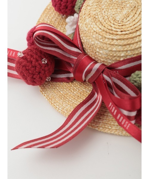 PINK HOUSE（ピンクハウス）の「さくらんぼモチーフいっぱい麦わら帽子コサージュ（ブローチ/コサージュ・レディース・ナチュラル・フリー）」の4枚目の写真