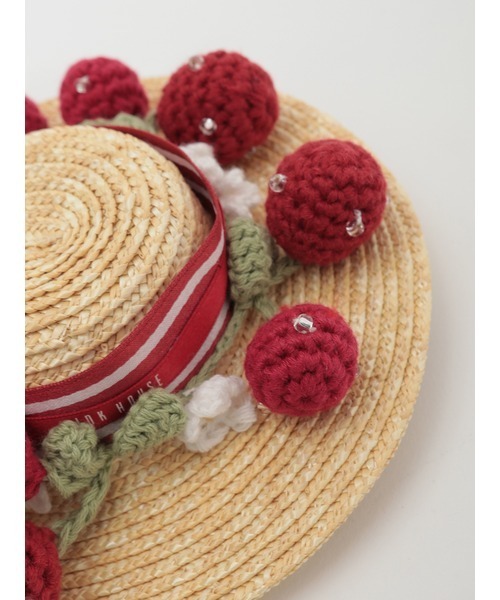 PINK HOUSE（ピンクハウス）の「さくらんぼモチーフいっぱい麦わら帽子コサージュ（ブローチ/コサージュ・レディース・ナチュラル・フリー）」の5枚目の写真