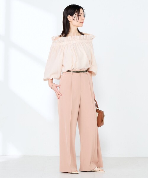 NOLLEY’S Sophi(ノーリーズソフィ)の「ウォッシャブル強撚ツイルワイドパンツ(その他パンツ・レディース・サーモンピンク/ダークブラウン/オフホワイト・34/38/36)」の6枚目の写真