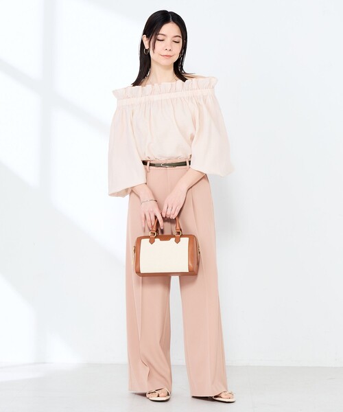 NOLLEY’S Sophi(ノーリーズソフィ)の「ウォッシャブル強撚ツイルワイドパンツ(その他パンツ・レディース・サーモンピンク/ダークブラウン/オフホワイト・34/38/36)」の5枚目の写真