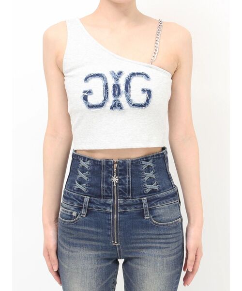 GYDA(ジェイダ)の「Denim Symmetry GYDAワンショルチェーンタンクトップ(タンクトップ・レディース・ライトグレー/チャコールグレー・FREE)」の14枚目の写真