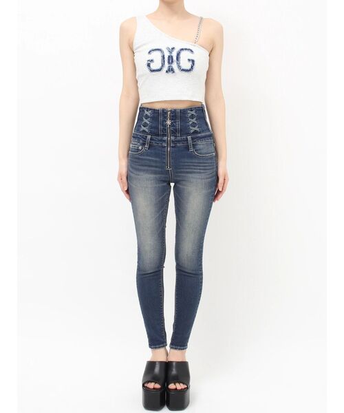 GYDA(ジェイダ)の「Denim Symmetry GYDAワンショルチェーンタンクトップ(タンクトップ・レディース・ライトグレー/チャコールグレー・FREE)」の21枚目の写真