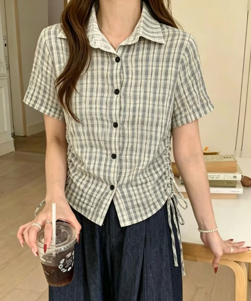 GEMEDA(ジェメダ)の「チェック柄ブラウス(シャツ/ブラウス・レディース・モカ/ブラック/ホワイト/ベージュ/ライトグレー/ネイビー・M)」の10枚目の写真