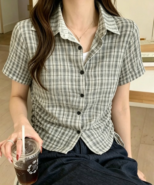 GEMEDA(ジェメダ)の「チェック柄ブラウス(シャツ/ブラウス・レディース・モカ/ブラック/ホワイト/ベージュ/ライトグレー/ネイビー・M)」の11枚目の写真