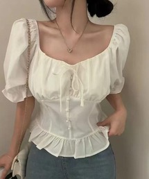 バブルスリーブ ペプラム ブラウス