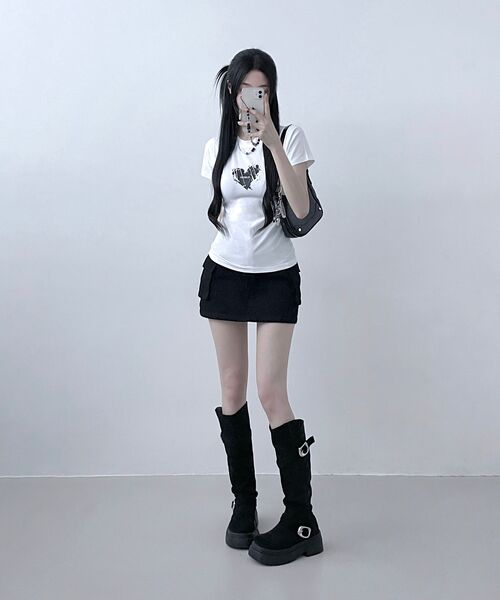 ELIMENO(エリメノ)の「EL ランジハート スリムフィット 半袖Tシャツ 2カラー(Tシャツ/カットソー・レディース・ホワイト/ブラック・1/2/3)」の6枚目の写真