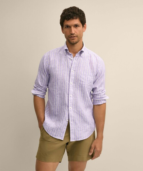 BROOKS BROTHERS（ブルックスブラザーズ）の「アイリッシュリネン　シーズナルパターン　カジュアルシャツ　Regular Fit（シャツ/ブラウス・メンズ・パープル/ライトブルー/ネイビー/ホワイト・MEDIUM/SMALL/LARGE/X-LARGE）」の4枚目の写真