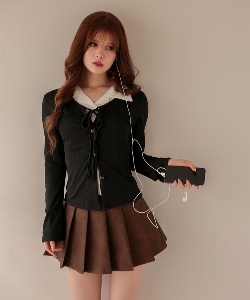 M DOLLY(エムドリー)の「Shirt layered clara tops/シャツレイヤードクララ トップス(シャツ/ブラウス・レディース・グレー・FREE)」の2枚目の写真