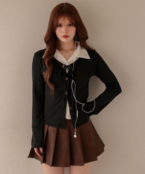 M DOLLY(エムドリー)の「Shirt layered clara tops/シャツレイヤードクララ トップス(シャツ/ブラウス・レディース・グレー・FREE)」の8枚目の写真