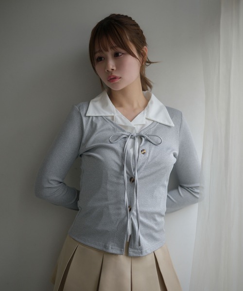 M DOLLY(エムドリー)の「Shirt layered clara tops/シャツレイヤードクララ トップス(シャツ/ブラウス・レディース・グレー・FREE)」の11枚目の写真