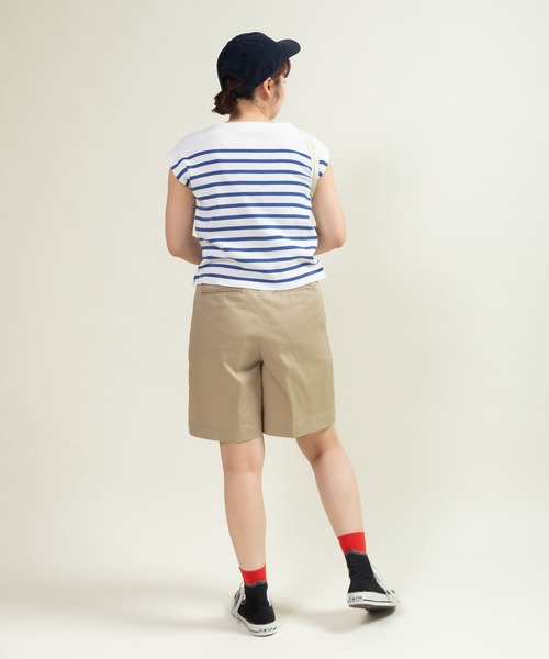 CHILD WOMAN(チャイルドウーマン)の「ハイツイストコットン総針リブパネルボーダー フレンチスリーブプルオーバー(ニット/セーター・レディース・ブルー・FREE)」の8枚目の写真