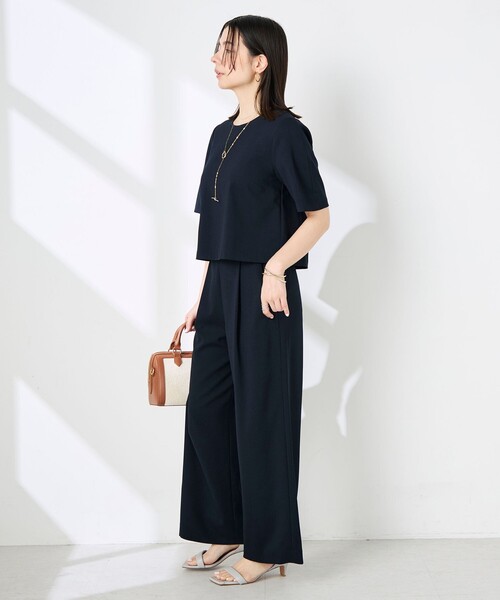 NOLLEY’S(ノーリーズ)の「《セットアップ対応》ウォッシャブル麻調5分袖ブラウス(シャツ/ブラウス・レディース・ネイビー/ベージュ・36/38)」の5枚目の写真
