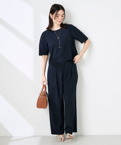 NOLLEY’S(ノーリーズ)の「《セットアップ対応》ウォッシャブル麻調5分袖ブラウス(シャツ/ブラウス・レディース・ネイビー/ベージュ・36/38)」の9枚目の写真