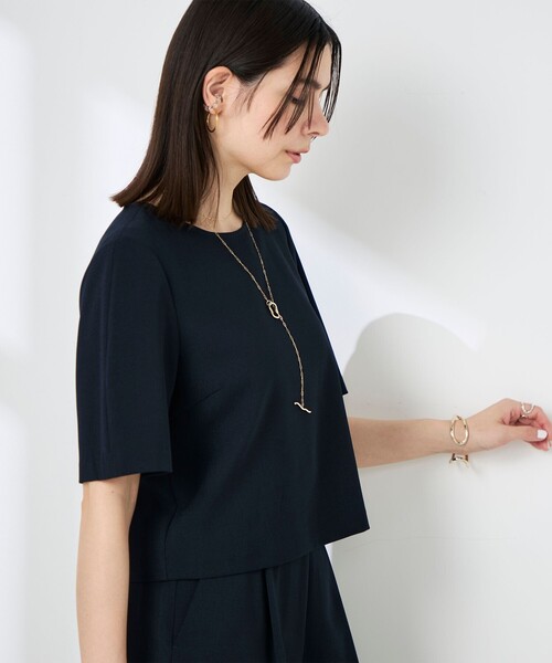 NOLLEY’S(ノーリーズ)の「《セットアップ対応》ウォッシャブル麻調5分袖ブラウス(シャツ/ブラウス・レディース・ネイビー/ベージュ・36/38)」の13枚目の写真