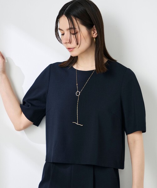 NOLLEY’S(ノーリーズ)の「《セットアップ対応》ウォッシャブル麻調5分袖ブラウス(シャツ/ブラウス・レディース・ネイビー/ベージュ・36/38)」の14枚目の写真