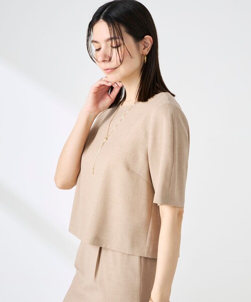 NOLLEY’S(ノーリーズ)の「《セットアップ対応》ウォッシャブル麻調5分袖ブラウス(シャツ/ブラウス・レディース・ネイビー/ベージュ・36/38)」の22枚目の写真