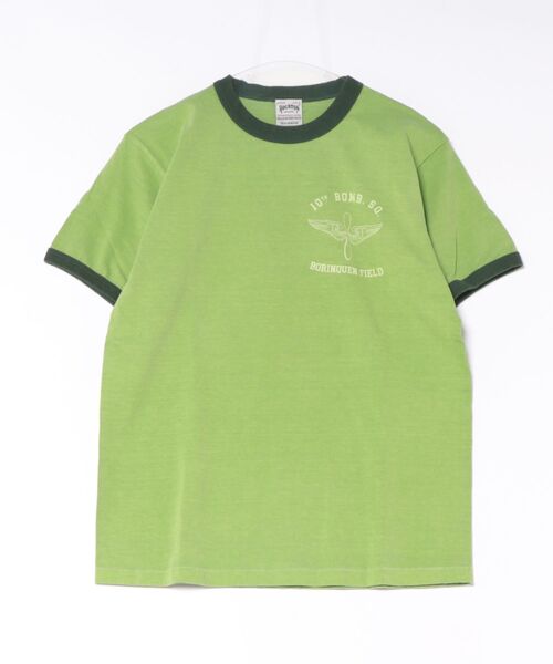 HOUSTON(ヒューストン)の「HOUSTON ピグメントリンガーTシャツ(PROP AND WINGS)(Tシャツ/カットソー・メンズ・ホワイト/グリーン/ブルー・MEDIUM/X-LARGE/LARGE)」の4枚目の写真