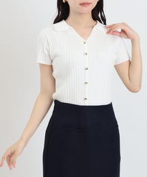 ロゴ刺しゅうスキッパーポロ襟ニット