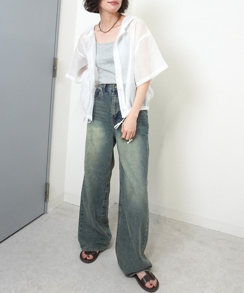 gossara（ゴサラ）の「【夏の羽織りにおすすめ】裾リボンフード付きシャツ（シャツ/ブラウス・レディース・チャコールグレー/ベージュ/オフホワイト・FREE）」の10枚目の写真