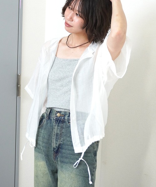 gossara（ゴサラ）の「【夏の羽織りにおすすめ】裾リボンフード付きシャツ（シャツ/ブラウス・レディース・チャコールグレー/ベージュ/オフホワイト・FREE）」の5枚目の写真