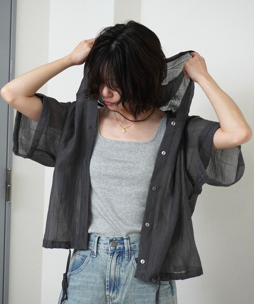 gossara（ゴサラ）の「【夏の羽織りにおすすめ】裾リボンフード付きシャツ（シャツ/ブラウス・レディース・チャコールグレー/ベージュ/オフホワイト・FREE）」の20枚目の写真