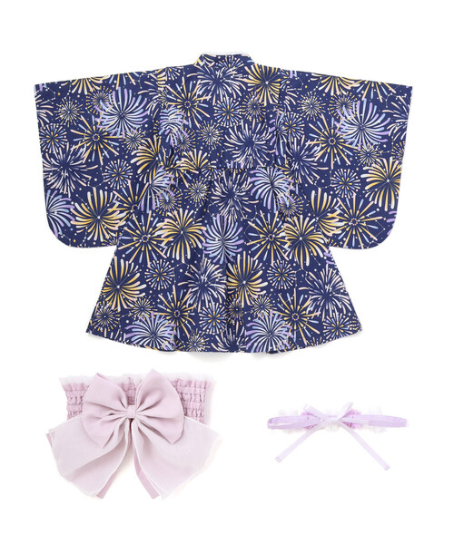 SLAP SLIP(スラップスリップ)の「【お揃い】イチゴx花x花火総柄ショート丈プルオーバー浴衣+帯セット(80~130cm)(浴衣・キッズ・ブルー系その他2/ホワイト系その他2・110cm/120cm/80cm/90cm/130cm/100cm)」の18枚目の写真