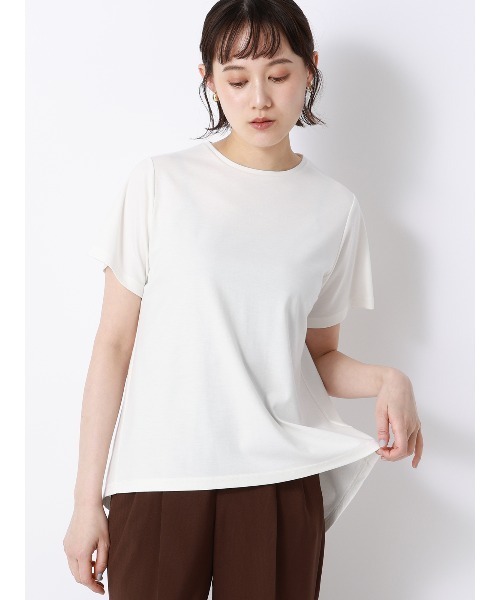 SUIT SQUARE(スーツスクエア)の「バックフレアTシャツ/半袖/ウォッシャブル/接触冷感/レーヨンストレッチポンチ(Tシャツ/カットソー・レディース・グレー/サックスブルー/ホワイト・FREE)」の2枚目の写真