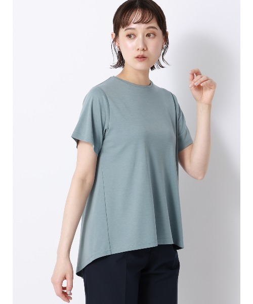 SUIT SQUARE(スーツスクエア)の「バックフレアTシャツ/半袖/ウォッシャブル/接触冷感/レーヨンストレッチポンチ(Tシャツ/カットソー・レディース・グレー/サックスブルー/ホワイト・FREE)」の3枚目の写真